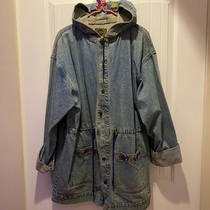 Hooded jean jacket.
